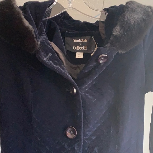 Velour Navy Winter Coat - Picture 5 of 6